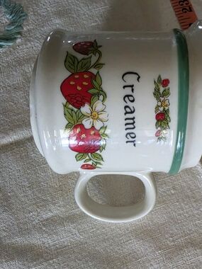 Strawberry Creamer Pitcher - White with Red & Green Floral Design